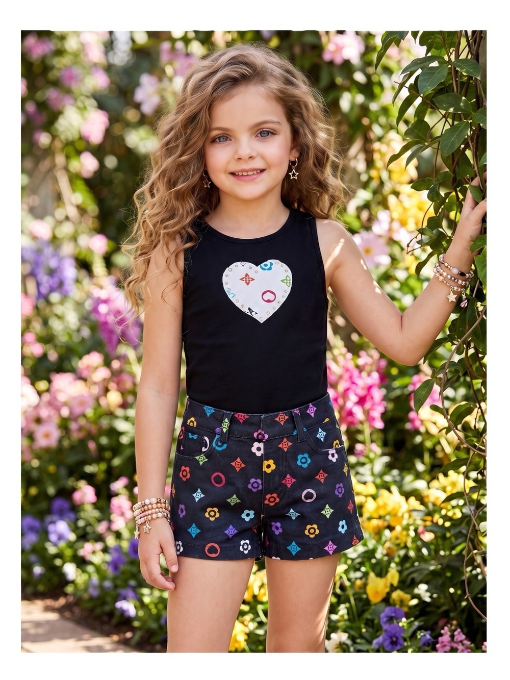 Flowers by Zoe ꕥ Handbag Patch Crystal Embellish Top ꕥ Black Colorful Print ꕥ 5 - Picture 14 of 16